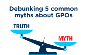 Image of balance scale with myth on one side and truth on the other relating to myths about GPOs