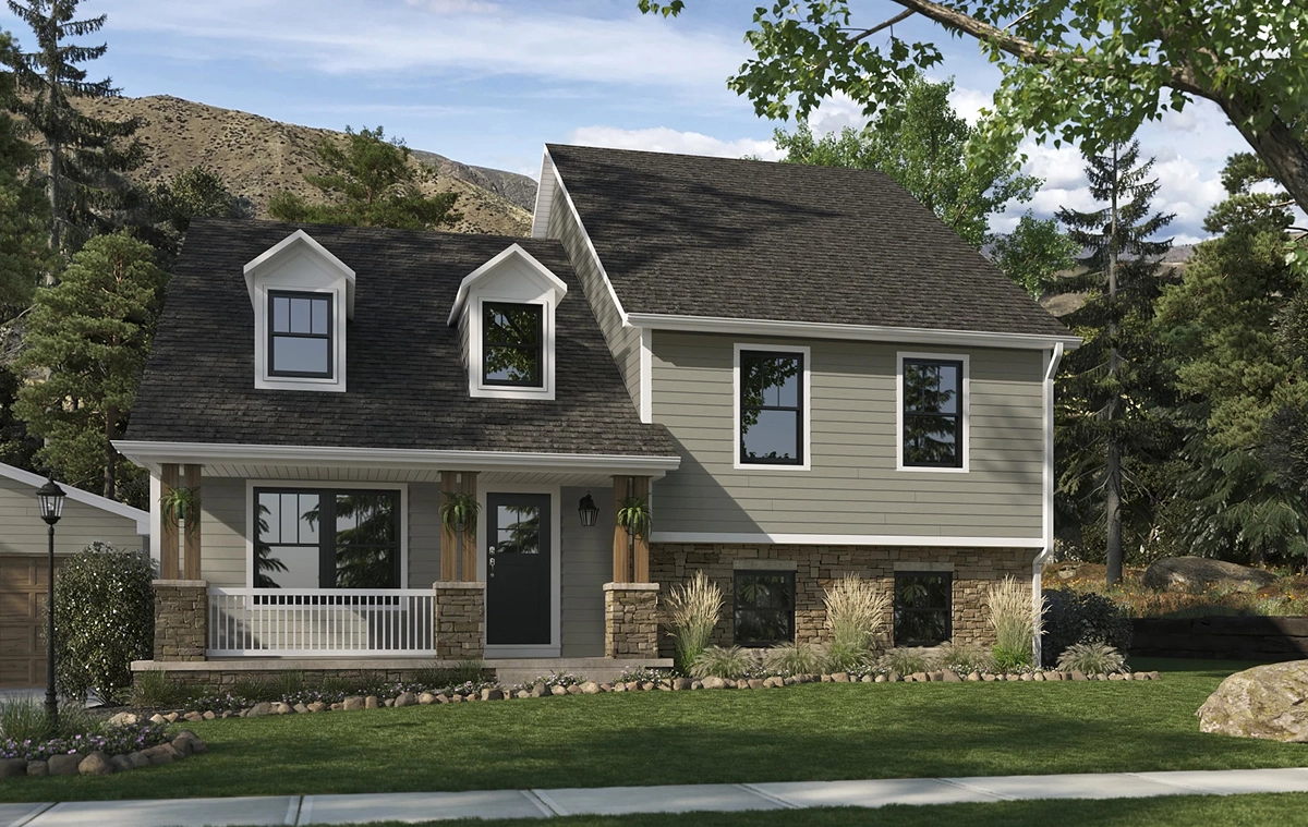The exterior photo of a home with gray siding